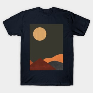 Sun & Moon Artwork With mountains. Boho art of moon at night and terracotta mountains. T-Shirt